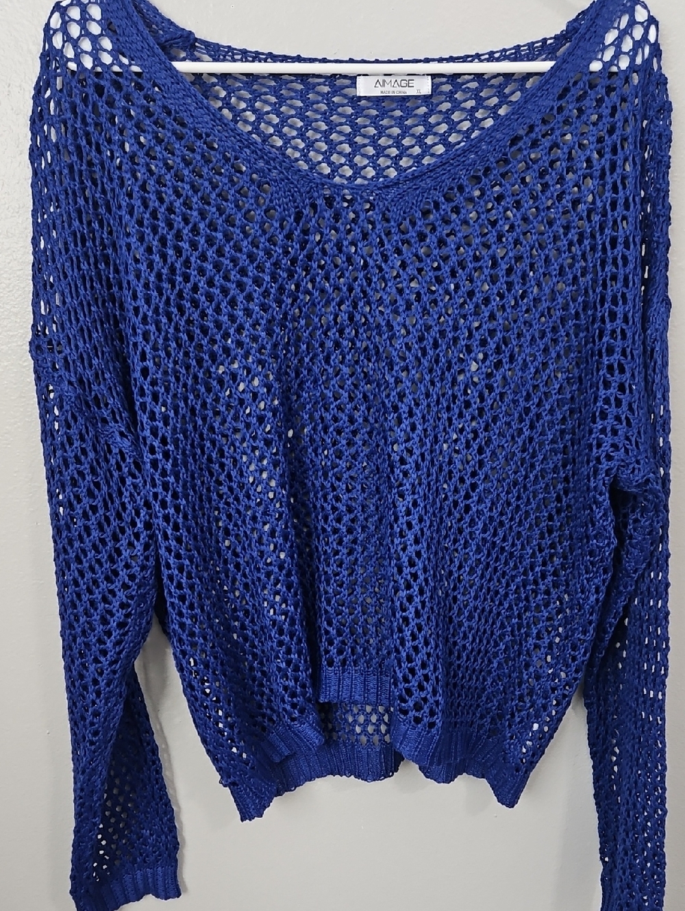 Women's Open-Knit V-Neck Sweater — Cobalt Blue